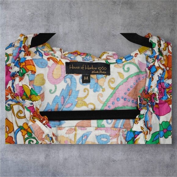 House of Harlow 1960 Nicole Richie Boho Paisley Mini Dress Medium Colorful Puff - Picture 7 of 16